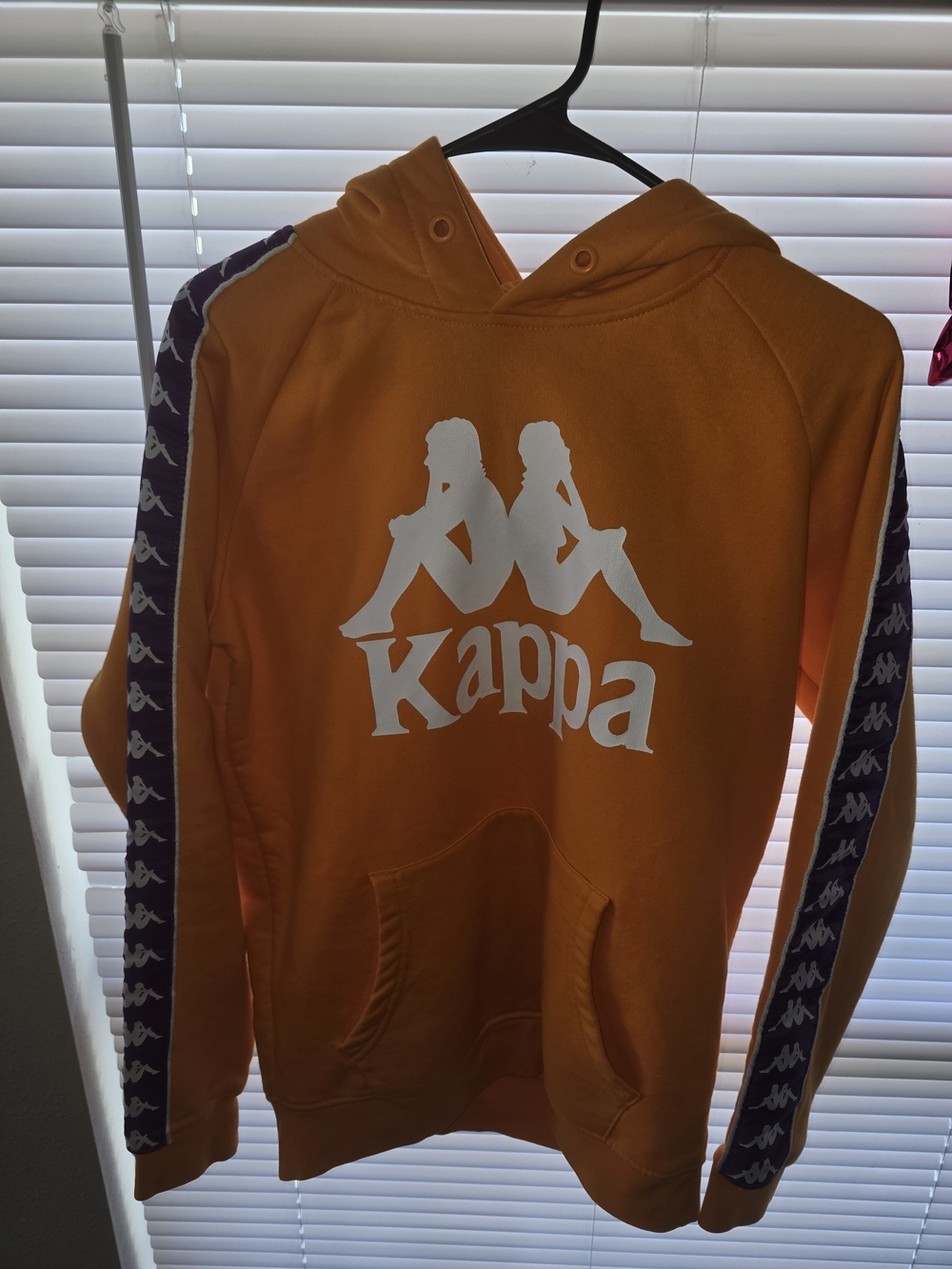 Kappa Orange Hoodie with White Logo and Purple Sleeve Stripes